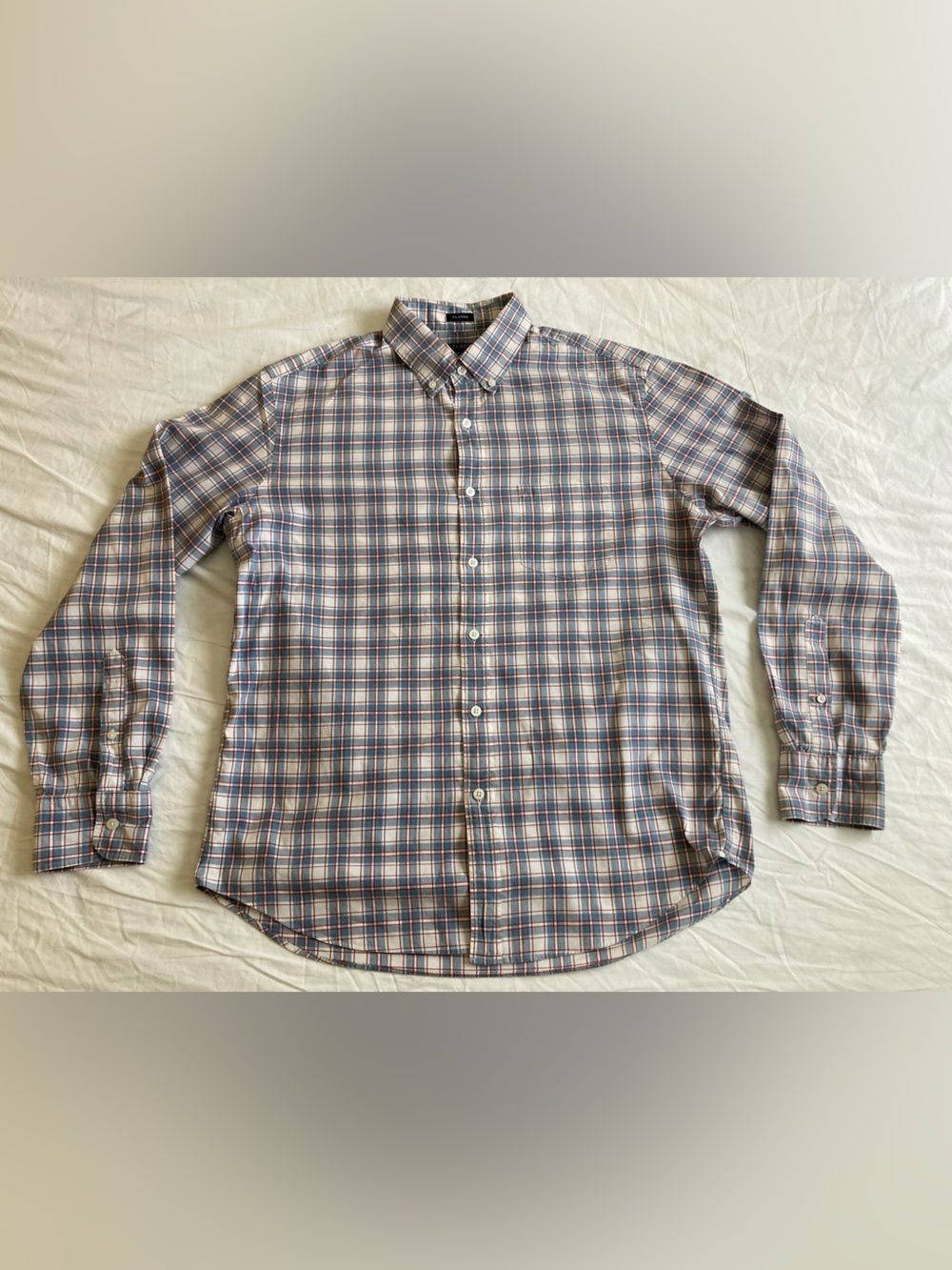 J. Crew Factory Men’s Button Down Size L Blue and Red Check